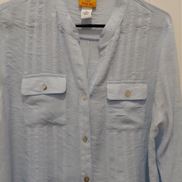 Ruby Rd. Light Blue Collarless Tunic Top #0663 - Picture 3 of 7